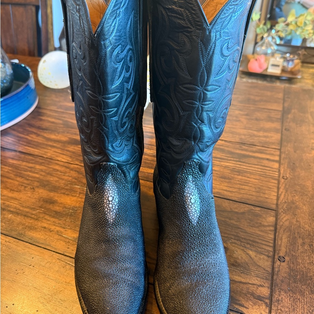 Vintage "Tres Outlaws" Black String Ray Cowboy Men's Western Leather Boots